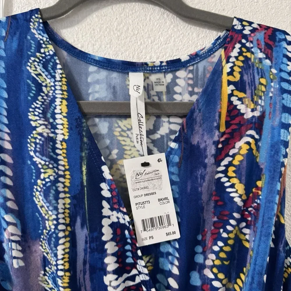 NY Collection Womens Sleeveless Printed Surplice Jumpsuit Petite Small Blue NWT - Picture 2 of 7